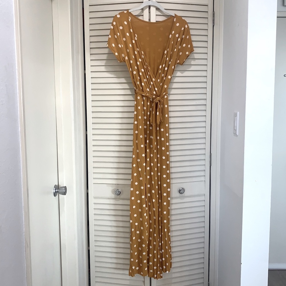 Yellow and White Polka Dot Maxi Dress